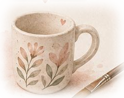 Caneca de cerâmica pintada com florzinhas, já pronta